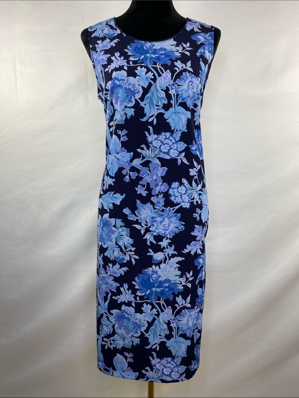 Vintage Norton McNaughton Petites Blue Floral Sleeveless Back Tie Midi Dress PL